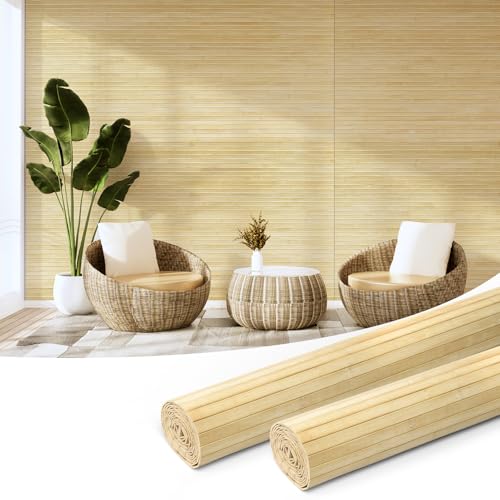 Art3d Natural Bamboo Wall Panel for Interior Wall Decor, Renewable Pole Wrap Wainscoting Paneling for Wall Ceiling Furniture Cabinet Office, 48 x 96 Inch, 2-Pack - Raw - color: Raw, size: 2-48" x 96"