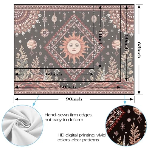 Kanuyee Bohemian Sun and Moon Wall Tapestry, Celestial Mystical Tapestries for Room Decor, Nature Landscape Tapestry 80"x60" - color: Brown Red, size: 80"L x 60"W