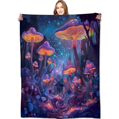 Mushroom Blanket Enchanted Forest Throw Blankets,Birthday Gifts for Kids Adult,Lightweight Soft Fleece with Glowing Starry Night,for Sofa Couch Bed Room Artistic Decor 40x50in - color: Mushroom, size: 40x50in
