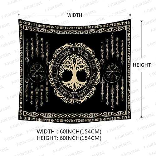 F-FUN SOUL Nordic Vikings Tapestry, 60x60inches Soft Flannel, Viking Yggdrasil Tree of Life Celtic Rune Scandinavian Aesthetic Mythology Tapestry Wall Hanging for Bedroom Living Room Decor GTZYFS1797 - color: Yggdrasil Tree of Life, size: 60"L x 60"W