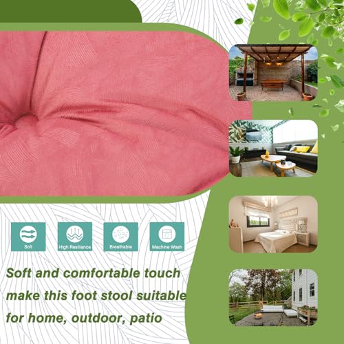15" Foldable Foot Stool Ottoman with Metal Frame - Washable Red Upholstered Indoor/Outdoor Footrest for Living Room, Bedroom, Patio - Space-Saving Compact Design - color: Red