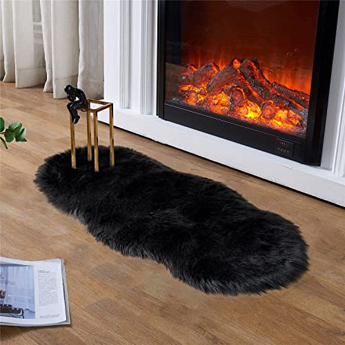 Latepis Black Faux Sheepskin 2x4 Shag Rug for Bedroom Fluffy Faux Fur Rug Non-Slip Throw Rugs for Living Room Fuzzy Rugs for Dorm Pet Mats Luxury Home Décor - color: Black, size: 2' x 4' (Sheepskin)