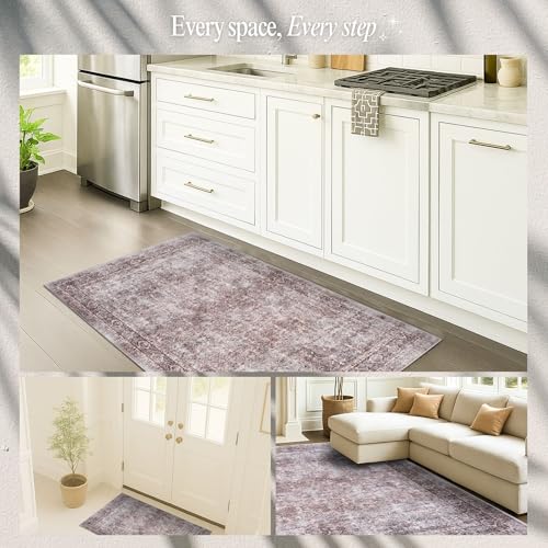 Fame Rugs Modern Oushak Rug 2x3, Vintage Turkish Pink Doormat Oriental Antique Inspired Small Area Rugs, Foldable Washable Luxury Living Room Bedroom (385PB, 2' x 3') - color: 397cb, size: 2' x 3' (Rectangular)