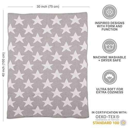 Living Textiles Grey Stars Chenille Soft Baby Blanket Reversible Premium Cozy Fabric for Best Comfort - for Infant,Toddler,Newborn,Nursery,Boy,Girl,Unisex,Throw,Crib,Stroller,Gift, Grey Stars 40x30 - color: Grey Stars