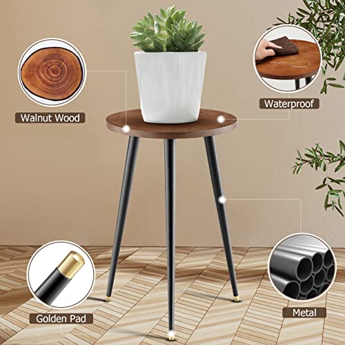 KINNARY Tall Plant Stand Indoor, Mid Century Wood Plant Stand Plant Table for Flower Pots, Heavy Duty Metal Plant Holder, Modern Home Decor Small Round Side End Table (11.8"x20") - color: Walnut 11.8"x20"