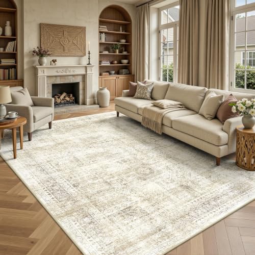 6x9 Area Rugs, Washable Vintage Retro Floral Rug for Living Room, Low Pile Non Slip Distressed Large Carpet for Bedroom, Dining Room, Office, Home (Beige) - color: I-beige, size: 6' x 9' (Rectangular)