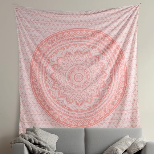 THE ART BOX Rose Gold Ombre Tapestry Wall Hanging Mandala – Bohemian Room Decor – Cotton Throw Tapestry – Boho Bedding Queen Bedspread 90x104 Inches - color: Rose Gold, size: 85"L x 90"W