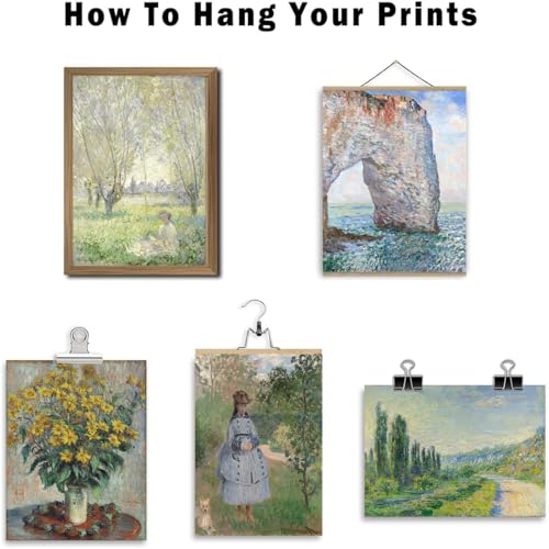 KBKBART 17 PCS Claude Monet Eclectic Wall Art Collage, Vintage Prints for Wall Decor, Canvas Impressionist Gallery Painting, Monet The Cliffs at Etretat Posters for Living Room Aesthetic, Rustic Collage Kit, Dorm Home Decor, Unframed - color: Monet Impres