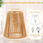 Riakrum 6 Pcs Chandelier Lamp Shades Set Small Lamp Shade for Pendant Wall Ceiling Lights Candle Bulbs Clip on Fitter Lampshade (Rattan,Brown) - color: Brown, size: Small - Rattan