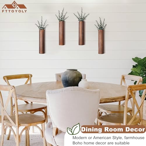 Wood Wall Planter with 20 pcs Artificial Eucalyptus, Modern Decor for Living Room Bedroom Bathroom Entryway, Farmhouse Boho Wall Vases for Dried Flowers and Faux Plants - 4 Pack