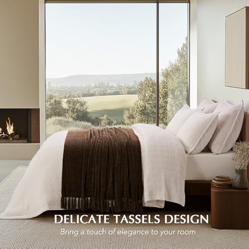 EverGrace Soft Chenille Throw Blanket for Couch, Cozy Plush Fuzzy Decorative Chenille Knit Throw Blanket with Tassels, Lightweight Blanket and Throws for Bed Sofa Gift Home Decor, Dark Brown 60"x80" - color: Dark Brown, size: 60"x80"