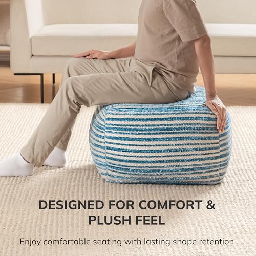 Anji Mountain Pouf Ottoman Foot Rest, Handmade Ottoman Pouf, Comfortable Foot Stool, Decorative Floor Seating for Living Room Decor, Bedroom & Home Décor Accent - Blue - color: Blue