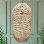 FOREVER BAMBOO Handcrafted Indonesian Natural Rattan Pendant Light Shade Wicker Light Fixtures Luxurious Cylinder Shape Woven Lampshade Chandelier Interior Decor, 21 in H x 10 in W - style: Flores Cylinder