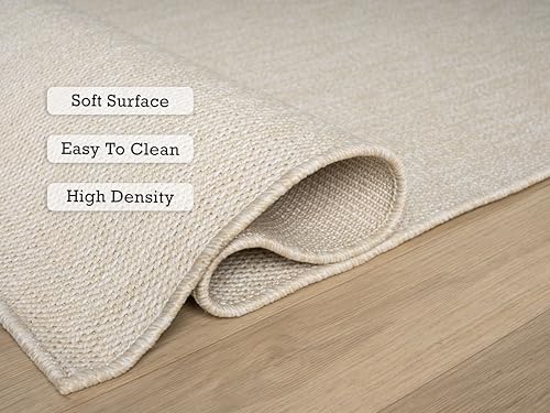 Angela Easy Jute Indoor Outdoor Rug, 6x9 Natural Solid Jute Look, Polyester, Durable & Easy Care Outdoor Farmhouse Carpet for Patio, Porch, Living Room (6' x 9', Ivory) - color: 2001 - Ivory, size: 6' x 9' (Rectangular)