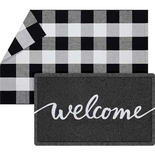 Geelin 2 Pcs 30'' x 18'' Doormat 43'' x 27.5'' Black and White Layered Rug for Front Door Mat Outside Entrance Welcome Door Mats for Indoor Outdoor Entryway Porch Decor(Welcome) - style: Welcome