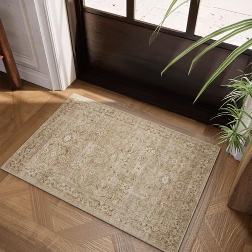 Washable Door Mat Indoor Entrance: 2'x3' Small Entryway Rug Boho Area Rugs Non Slip Low Pile Soft Throw Rugs for Inside Front Door Floor Kitchen Bedroom Bedside Dorm Room Entry Home Office - color: Brown and Beige, size: 2' x 3' (Rectangular)