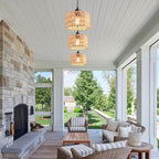 Woven Pendant Light Boho Chandelier, Rattan Pendant Lights Kitchen Island, Farmhouse Pendant Lighting with Hand Woven Wicker Shade, Boho Chandelier Light Fixtures Ceiling Hanging Light - color: Hexagon 3 Packs
