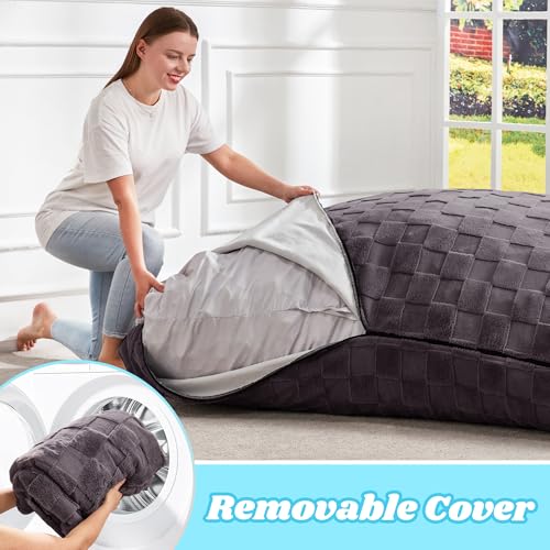 Hobestluk 3 in 1 Bean Bag Chair Giant Bean Bag Chairs for Adults with Plaid Cover Convertible Bean Bag Floor Cushion with Machine Washable Cover for Living Room (Plaid Dark Grey) - color: Jet Grey