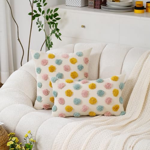 Holibeat Joyful Dot 20" x 12" Pillow Covers Decorative Throw Pillowcases Pink Blue Orange (Pack of 2) - size: 20" x 12" (Pack of 2)