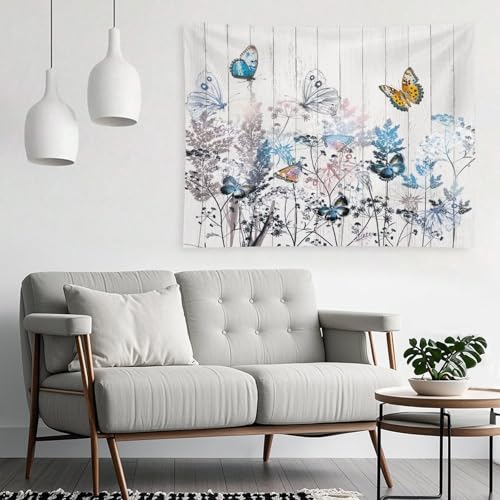 Kurtect Nature Dandelion Tapestry,Rustic Floral Wood Plank Butterfly Theme Print Tapestries for Living Room Party Beach Picnic Blankets Tablecloths Wall Decor, 30x40 in - color: Flower-2, size: 40"L x 30"W