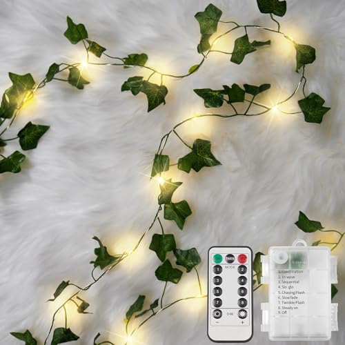 suddus Vine with Fairy Lights Battery Operated, 33ft 100 LED Ivy String Lights with Remote, Leaf Lights for Bedroom, Room, Wall, Garden, Party, Wedding Dorm Decor (Warm White) - color: IVY, size: 100 LED-Battery-Copper