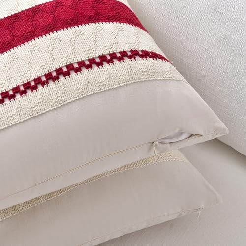 Fancy Homi Set of 2 Boho Red Decorative Throw Pillow Cover 16x16 Inch for Couch Bed Sofa, Aesthetic Modern Organic Farmhouse Home Decor, Soft Cotton Cute Accent Macrame Woven Cushion Case - color: Red, size: 16" x 16" (Pack of 2)