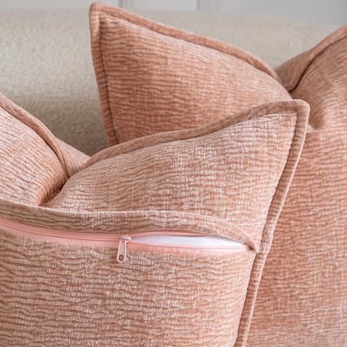 MADIZZ Pack of 2 Decorative Throw Pillow Covers Soft Chenille Throw Pillows Solid Textured Cushion Covers for Couch Sofa Bedroom Living Room 16x16 Inch, Peach - color: Peach, size: 16" x 16" (Pack of 2)
