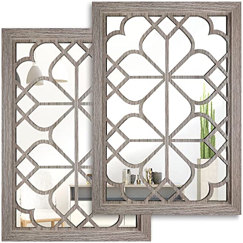 Wocred Set of 2 Rectangular Wall Mirror,Gorgeous Rustic Farmhouse Accent Mirror,Barn Wood Color Entry Mirror for Bathroom Renovation,Bedrooms,Living Rooms and More(11”x15”) - color: Barn Wood Square, size: 11x15 inch - 2 PCS