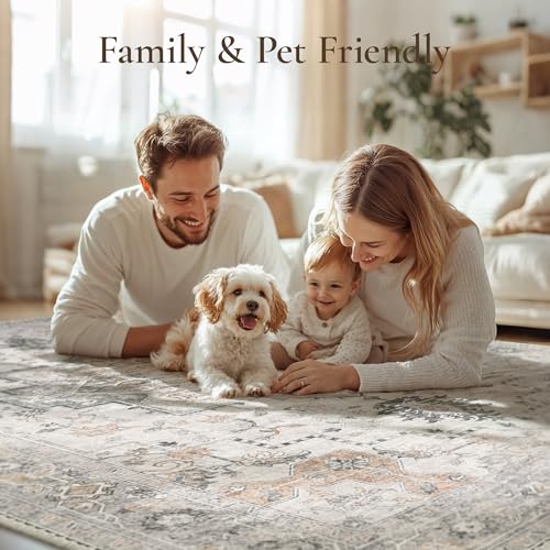 GENIMO Runner Rug 2PCs, Machine Washable Non Slip Vintage Hallway Runner Rug 17.3"x59"+17.3"x30", Low Pile Lightweight Rugs for Indoor Entryway, Hallway, Kitchen and Corridor, Light Taupe Brown - color: Taupe, size: 1'4"x 4'11"(Rectangular)