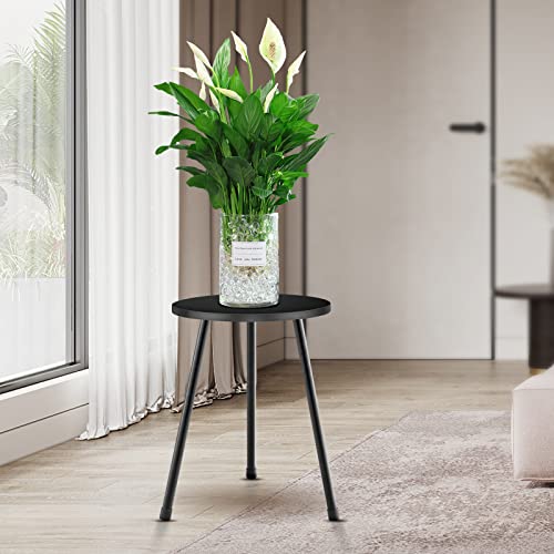 KINNARY Plant Stand Indoor, Mid Century Wood Plant Stand Black Plant Table for Flower Pots, Tall Metal Plant Holder, Modern Home Decor Small Round Side End Table (11.8"x16") - color: Black 11.8"x16"