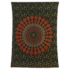 Bless International Handmade Indian hippie Bohemian Psychedelic Peacock Mandala Wall hanging College Dorm Beach Throws Table Cloth Bedding Tapestry (Golden Green, Poster(30x40Inches)(76x101cms)) - color: Golden Green, size: 40"L x 30"W