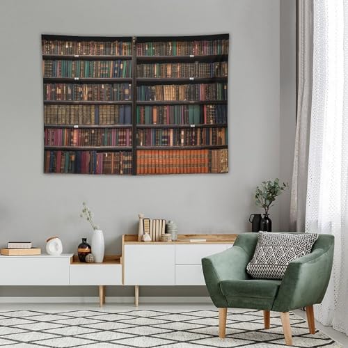 Bookshelf Tapestry Vintage Library Wall Hanging Tapestries,Old Books on Shelf Classical Study Room Student Study College Dorm Bedroom Living Room 60"x40" - color: Bookshelf-1, size: W60xL40in