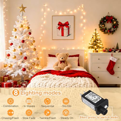 66FT 200 LED Outdoor String Lights, Plug in Connectable Christmas Lights Indoor, Waterproof 8 Modes String Lights for Outside Bedroom Garden Yard Wedding Party Decorations, Warm White - color: Warm White, size: 66ft 200LED