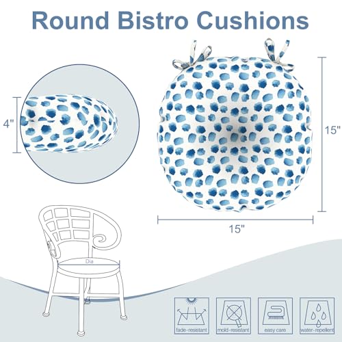 LVTXIII Outdoor Bistro Chair Cushions, 15"x15"x4" Round Patio Chair Cushions, All Weather Tufted Seat Cushions for Patio Furniture Use, Set of 2, Brush Blue - color: Brush Blue