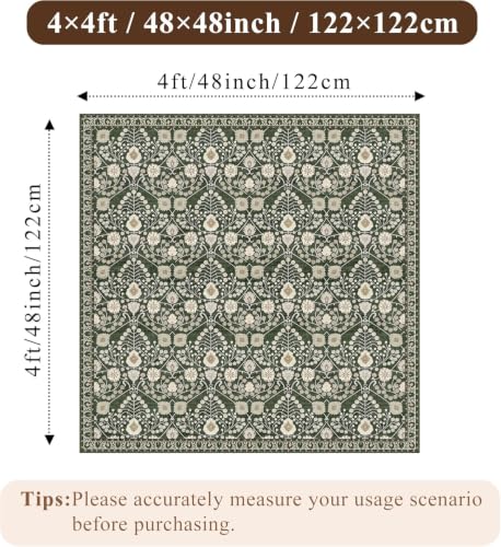 4x4 Washable Soft Square Rug: Living Room Area Rugs for Kitchen Bedroom Bathroom Non-Slip Water Resistant Entryway Mat Low Pile Ultra Thin Small Carpet for High-Traffic Areas Home Decor - color: Green, size: 4' x 4' (Square)