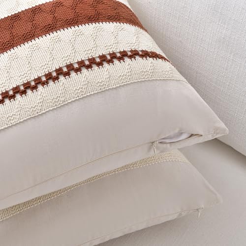 Fancy Homi Set of 2 Rust Boho Decorative Throw Pillow Covers 16x16 Inch for Couch Bed Sofa, Aesthetic Modern Organic Fall Room Decor, Soft Cotton Cute Terracotta Textured Farmhouse Cushion Case - color: Rust, size: 16" x 16" (Pack of 2)