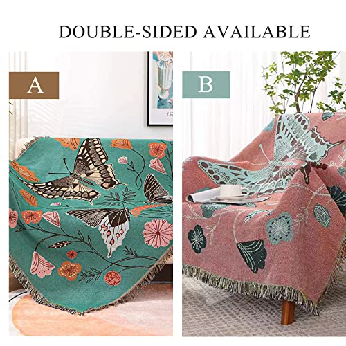 LumiSyne Double-Sided Cotton Woven Throw Blanket with Tassel Jungle Bohemian Style Tapestry Shawl Multi-Function Decorative Throws for Sofa Bed Armchair Camping Blanket Tablecloth Carpet 160x130cm - color: Butterfly Dance