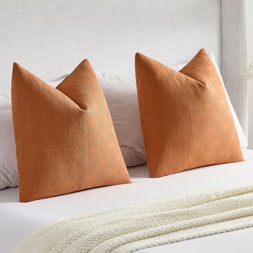 FUTEI Pack of 2 Chenille Decorative Throw Pillow Covers 16x16 Inch,Soft Cozy Striped Geometric Patterns Cushion Case,Modern Home Decor for Couch Bed Living Room,Burnt Orange - color: Burnt Orange, size: 16" x 16" (Pack of 2)