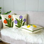 vctops Farmhouse Tulip Cotton Tufted Throw Pillow Cover Spring Floral Embroidery Pillowcase Soft Square Cushion Case for Sofa Couch Bed Chair (Yellow,18"x18") - color: Yellow
