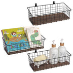 Wall Hanging Baskets 3 Pack, Diversified Wire Basket Shelves of Wooden Style, with Wall Mounted Hooks & Traceless Stickers, for Kitchen Coffee Bar Office Room Garage Storage Organization (Extra Large) - size: Extra Large