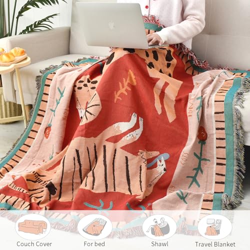 Boho Throw Blanket Reversible Cotton Bohemian Tapestry Hippie Room Decor Outdoor Blanket Double Sided (Boho Leopard 50"x60") - color: Boho Leopard, size: 50*60 inch