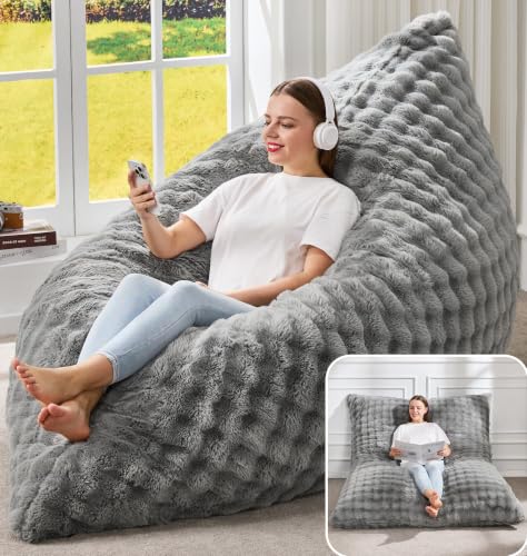Hobestluk 3 in 1 Bean Bag Chair Giant Bean Bag Chairs for Adults with Bubble Cover Convertible Bean Bag Floor Cushion with Machine Washable Cover for Living Room (Bubble Grey) - color: Ash Grey