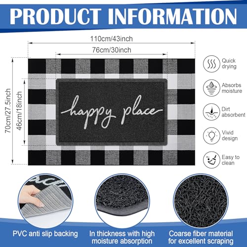 Geelin 2 Pcs 30'' x 18'' Doormat 43'' x 27.5'' Black and White Layered Rug for Front Door Mat Outside Entrance Welcome Door Mats for Indoor Outdoor Entryway Porch Decor(Happy Place) - style: Happy Place