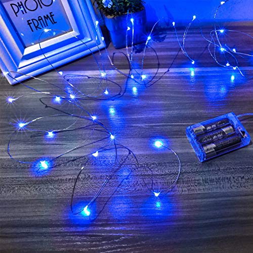 Ariceleo Led Fairy Lights Battery Operated, 2 Packs Mini Battery Powered Copper Wire Starry Fairy Lights for Bedroom, Christmas, Parties, Wedding, Centerpiece, Decoration (5m/16ft Blue) - color: Blue, size: 2 Pack