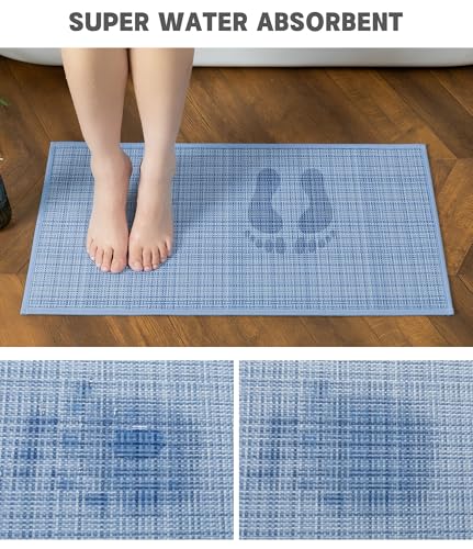 YIHOUSE Bathroom Rugs Sets 2 Pieces, Blue Ultra Thin Bath Mats Fit Under Door, Absorbent Quickly Dry Rubber Backing Braided Bath Mat Set, Non Slip Washable Bath Rugs for Bathroom Floor, Blue - color: Blue Multi, size: 2pieces