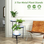 3 Tier Mosaic Ceramic Top Plant Stand, Foldable Wrought Iron Flower Pot Holder, No Assembly Required Space Saving Plant Shelf for Indoor Outdoor Patio Garden Balcony Decor