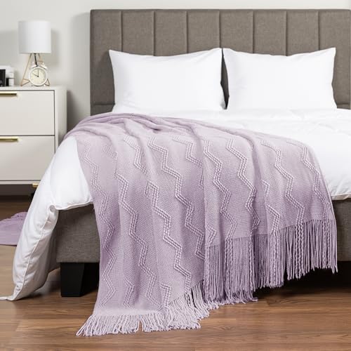 PAVILIA Lavender Purple Knit Throw Blanket for Couch, Twin Bed, Soft Knitted Farmhouse Sofa Throw for Living Room, Lightweight Decorative Summer Blanket for Chair, Outdoor Textured Boho Blanket, 60x80 - color: Lavender Purple, size: 60 X 80 Inches - Twin