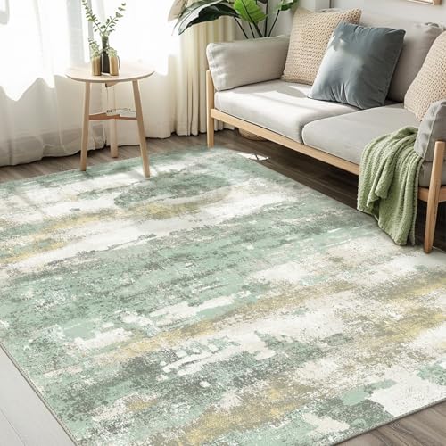 BEIMO Area Rugs 5x7 for Living Room Bedroom, Modern Abstract Machine Washable Large Light Green Rug Soft Rug, Low Pile Floor Carpet with Non Slip Backing for Dining Room - color: Light Green/Cream, size: 5' x 7' (Rectangular)
