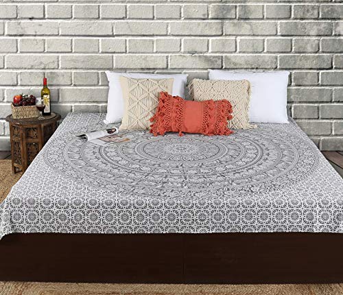 RAJRANG Elephant Mandala Tapestry Cotton Wall Hanging Hippy Tapestries Hippie Beach Throw College Dorm Decor Bohemian Boho Bedsheet - Grey - King 90x108 Inches - color: Pebble grey, size: 90"L x 108"W