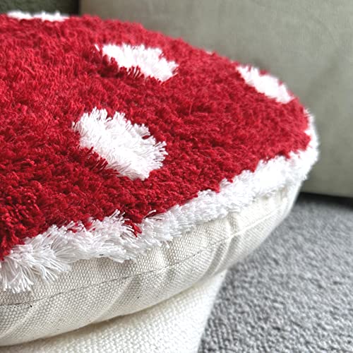Mushroom Throw Pillow Tufted Shape Decorative Cushion 15” x 15” – Decor for Bed, Couch, Living Room (Red) - color: Red